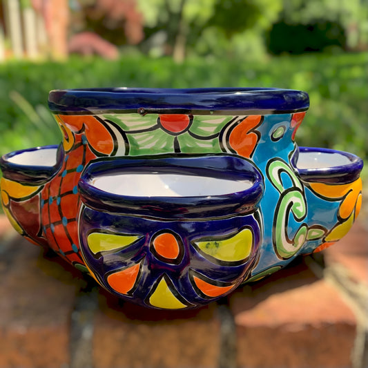Mexican Talavera strawberry planting pot in Azul Cobalt blue