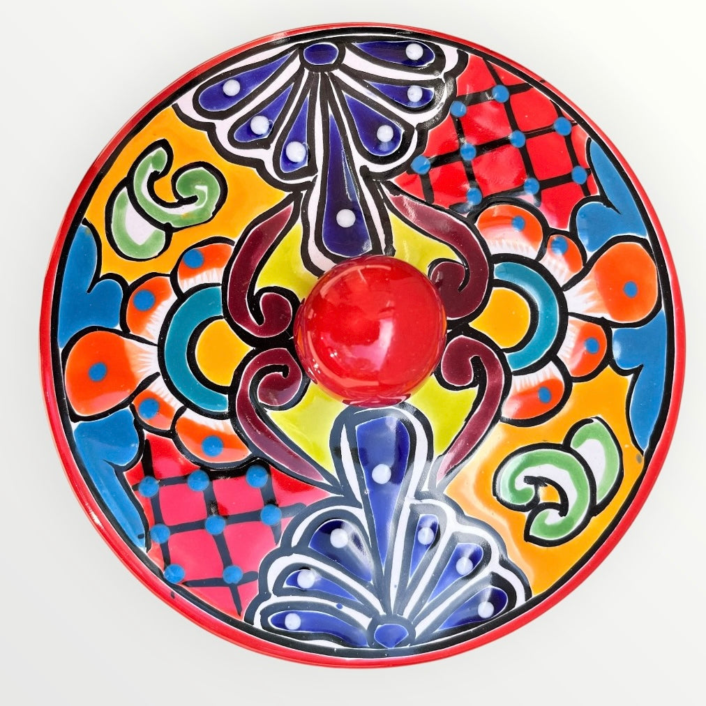 Mexican Talavera tortilla serving piece with lid Top