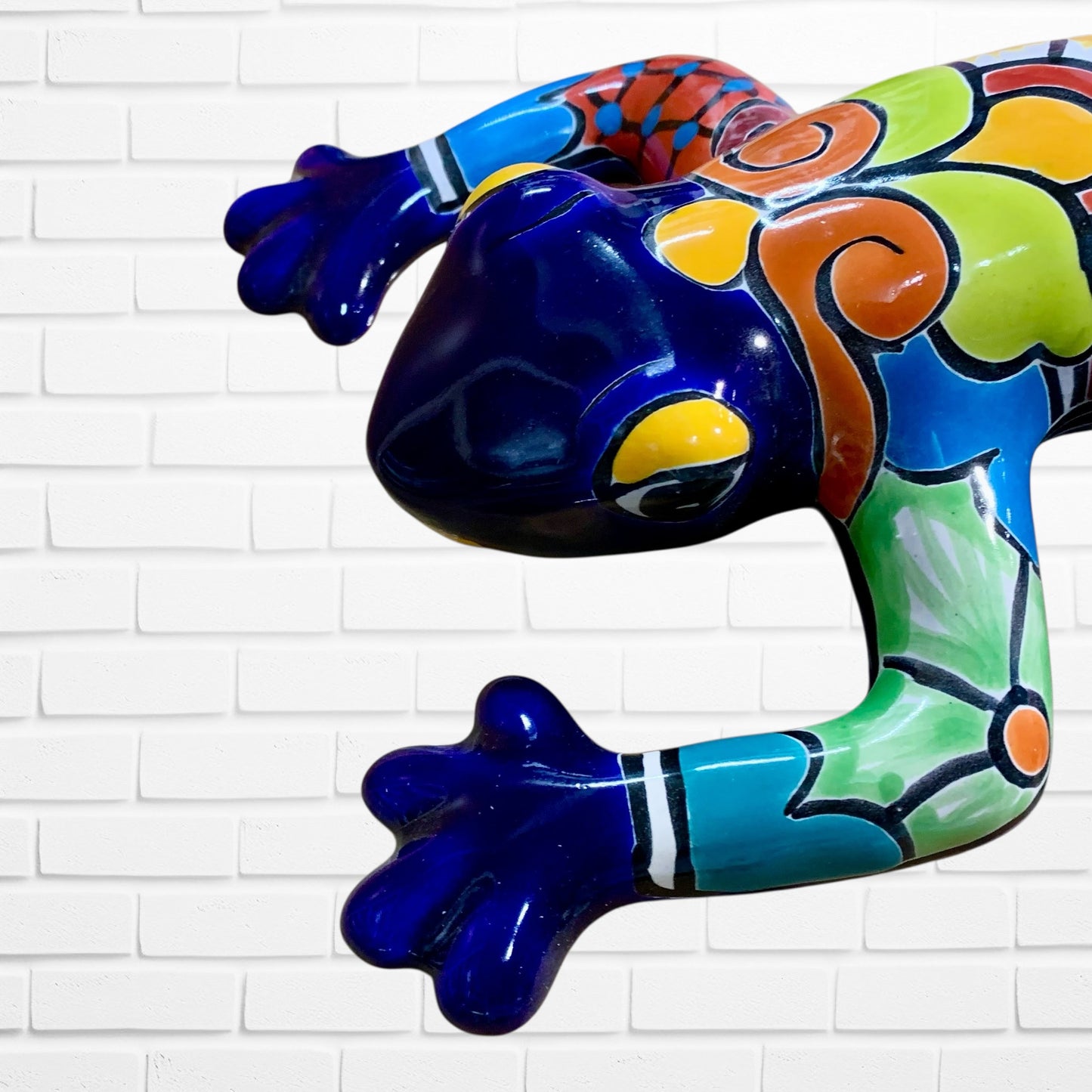 Talavera wall frog Gordo in azul cobalt Face
