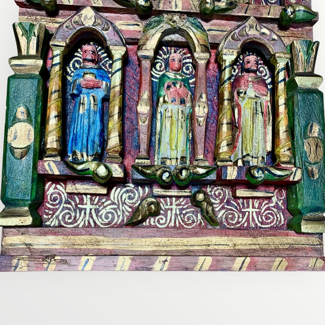 Mexican wood red table with Catholic Saints in Niches Bottom section