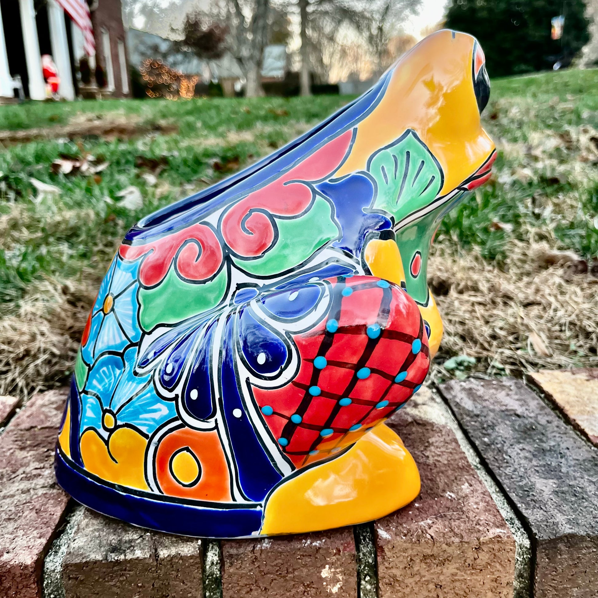 Talavera frog planter pot left side