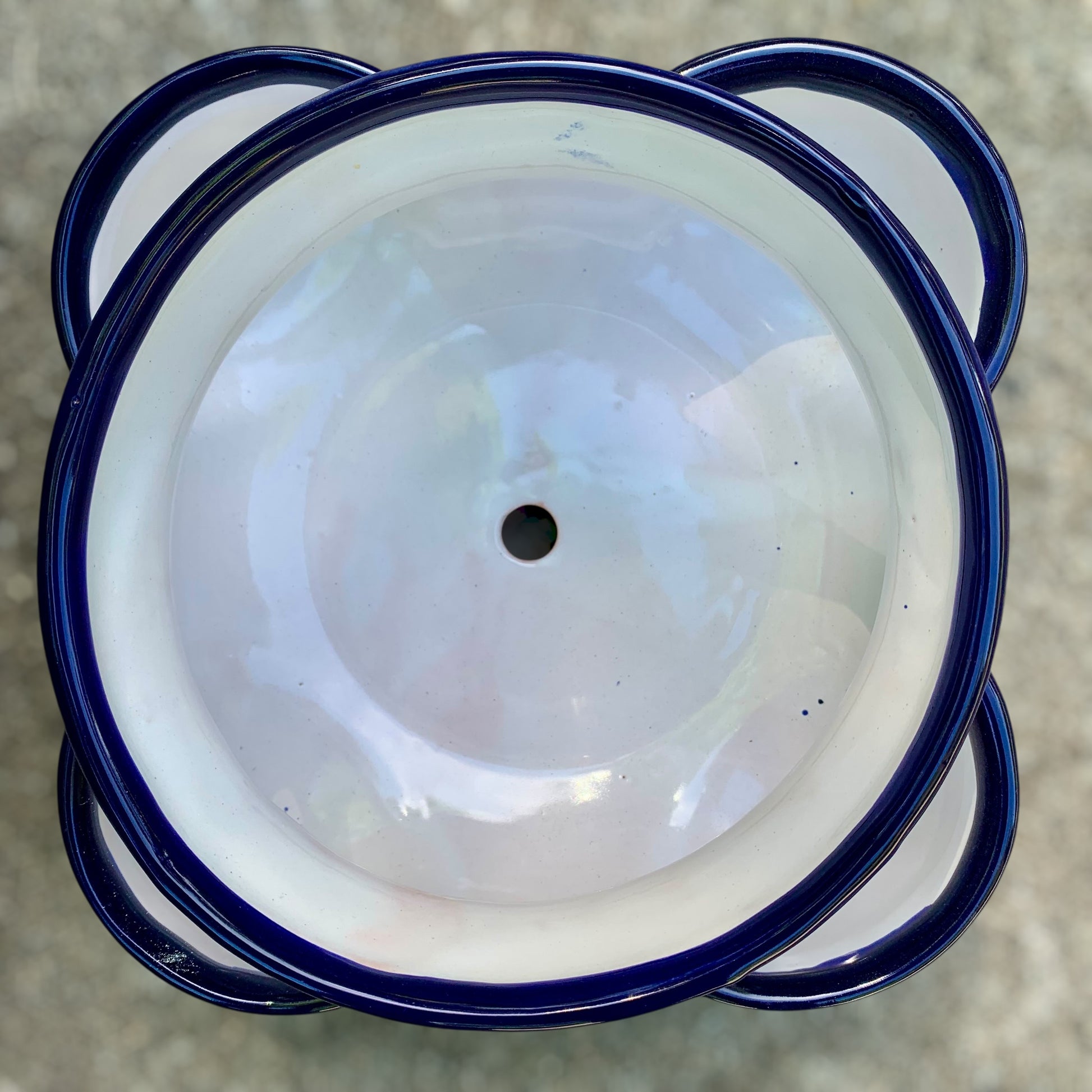 Mexican Talavera strawberry planting pot in Azul Cobalt blue Top