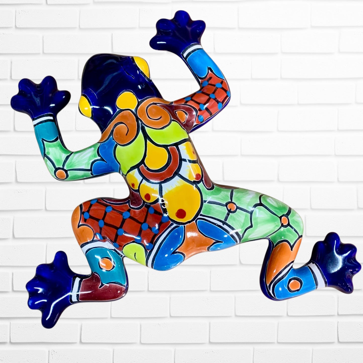 Talavera wall frog Gordo in azul cobalt