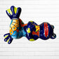 Mexican Talavera, dark blue, silly, dancing, frog left side