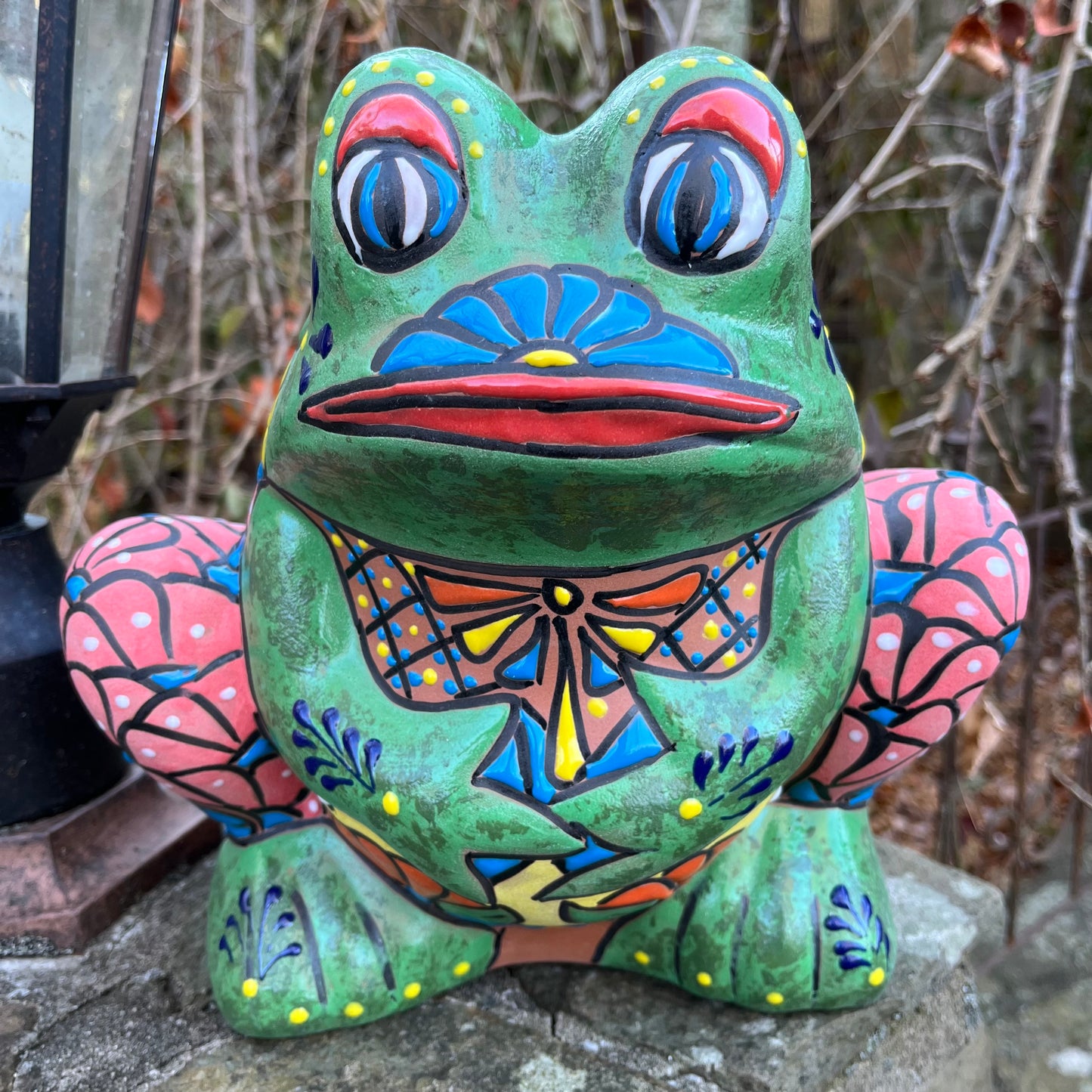 Clay painted frog planter one