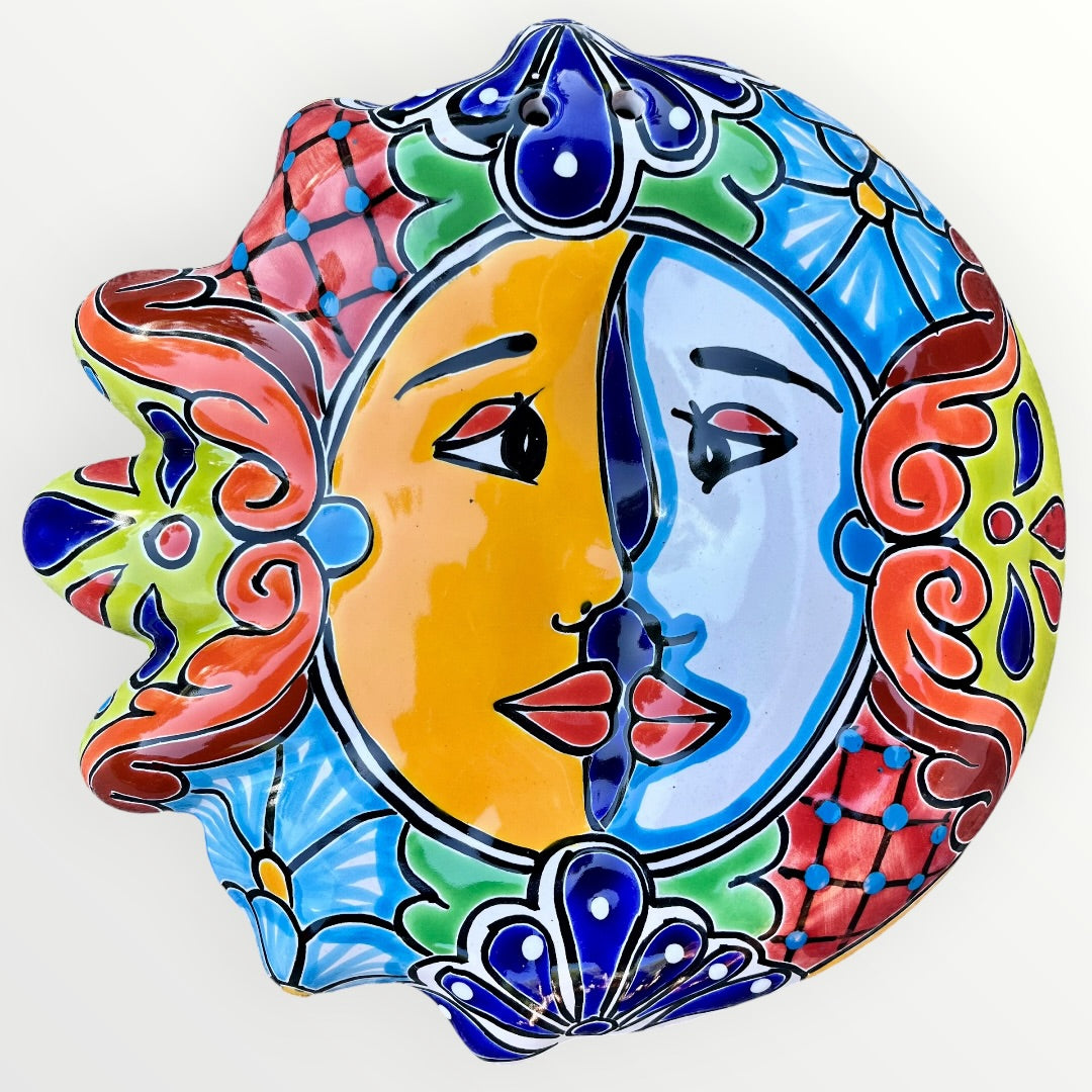 Mexica Talavera Sun and moon profile wall art Front #3
