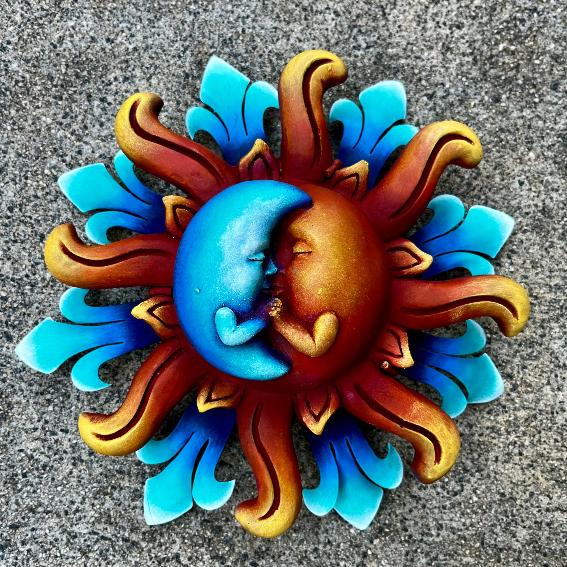 Sun and blue moon holding hands wall art 