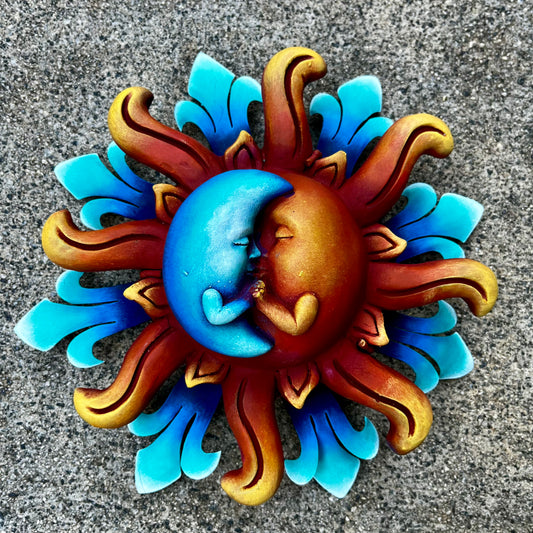 Sun and blue moon holding hands wall art 