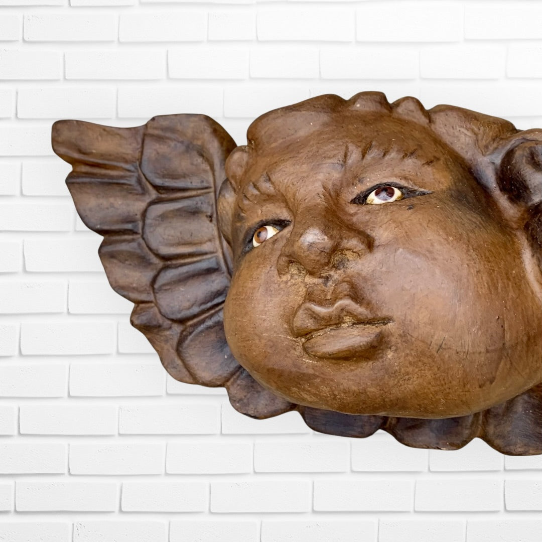 Wood Winged Rustic Cherub Faces
