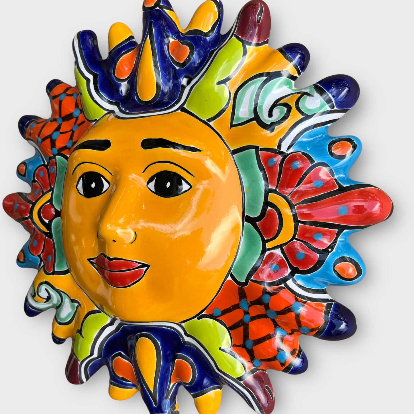 Mexican Talavera Sunface Wall Pottery sun side right