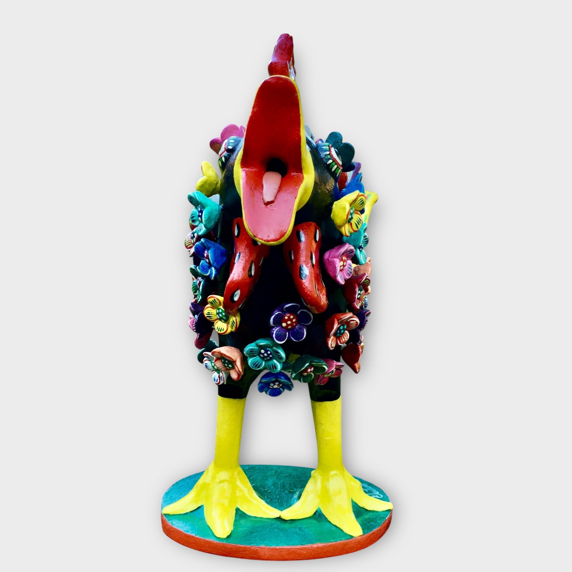 Ortega Floral rooster folk Art 13” front