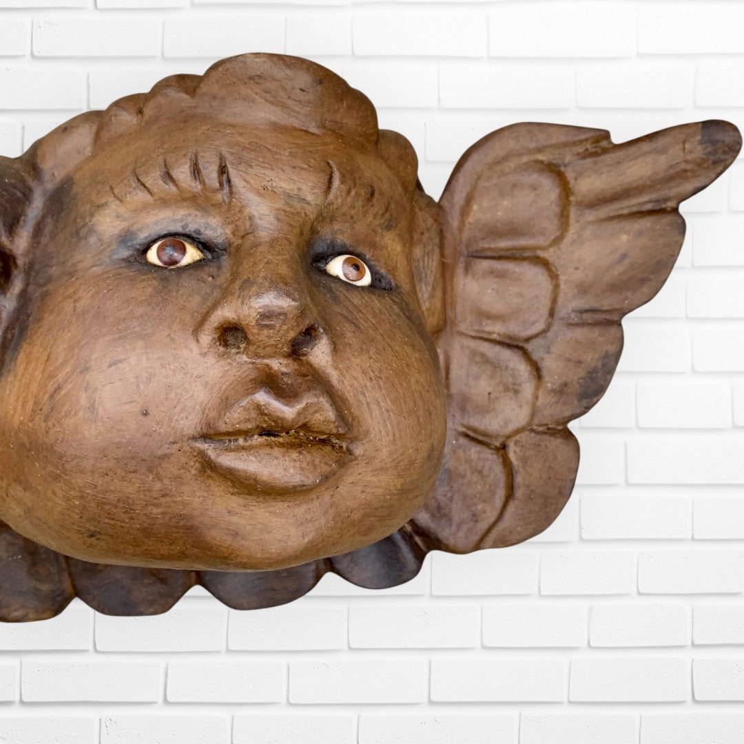 Wood Winged Rustic Cherub Faces