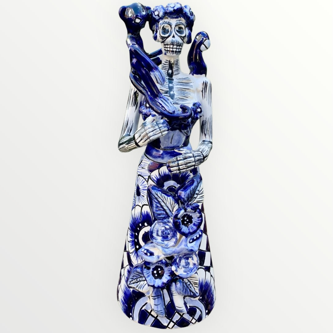 Frida and friends Catrina doll in blue and white Talavera 