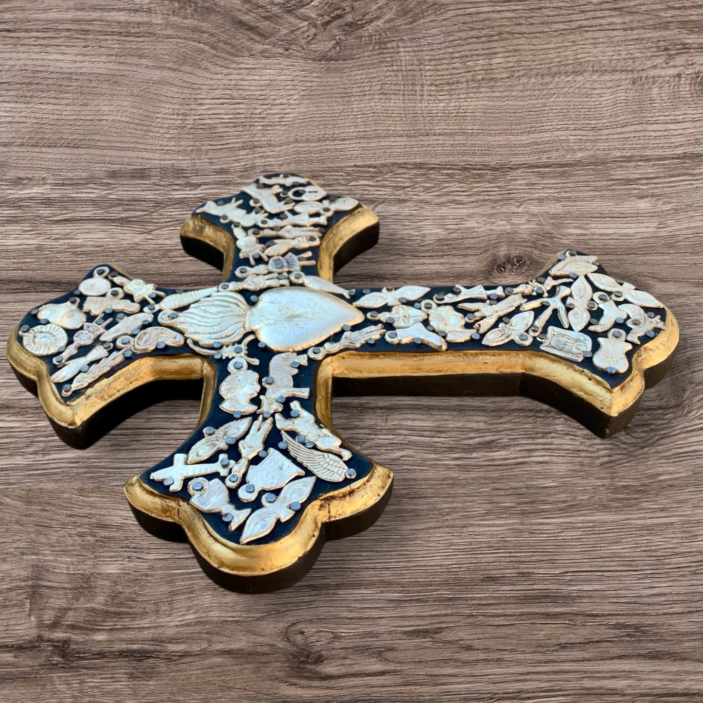  Milagros decorated wood cross side detail