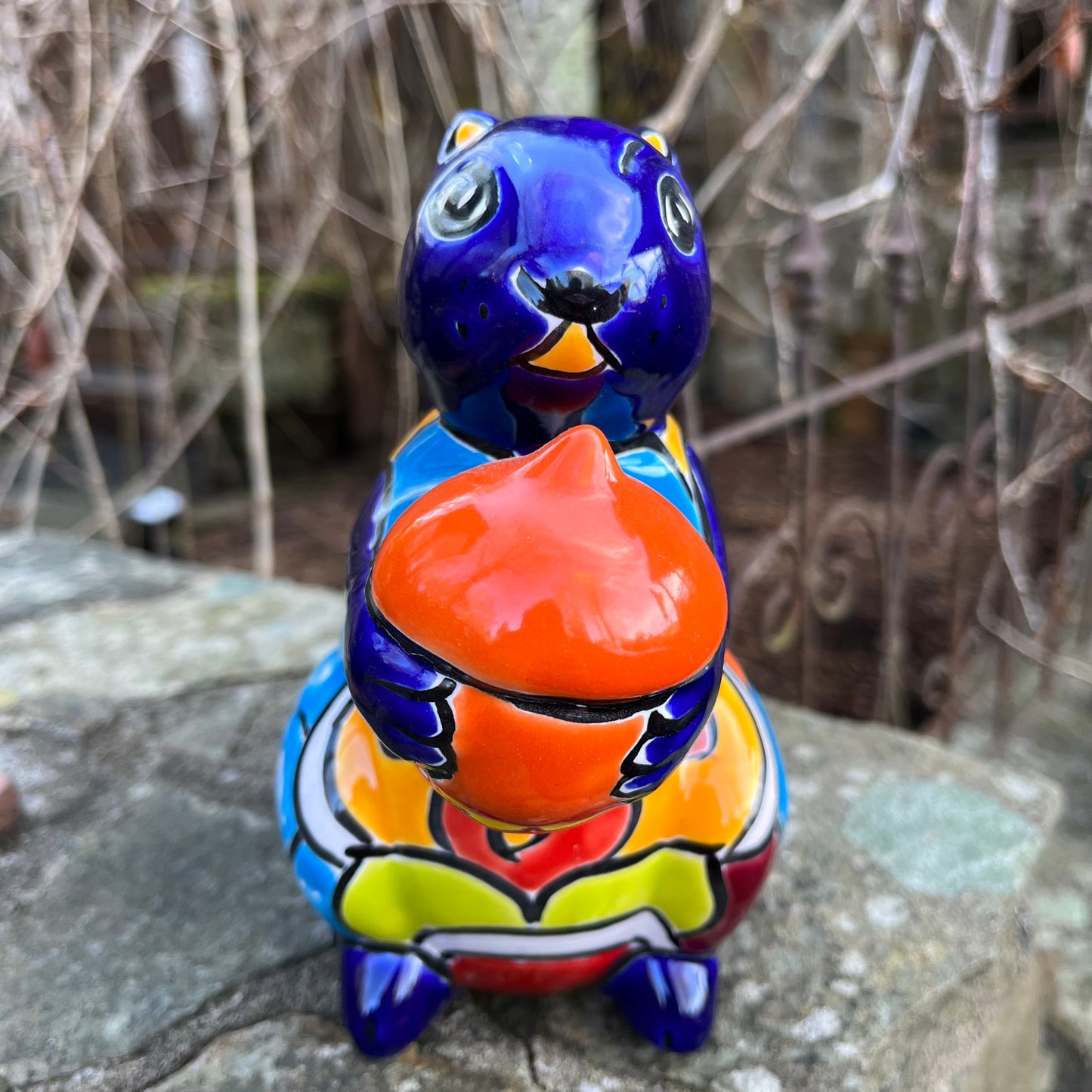 Mexican Talavera Squirrel with Nut front 