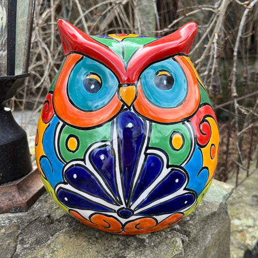 Mexican Talavera Owl Figurine Gordo 