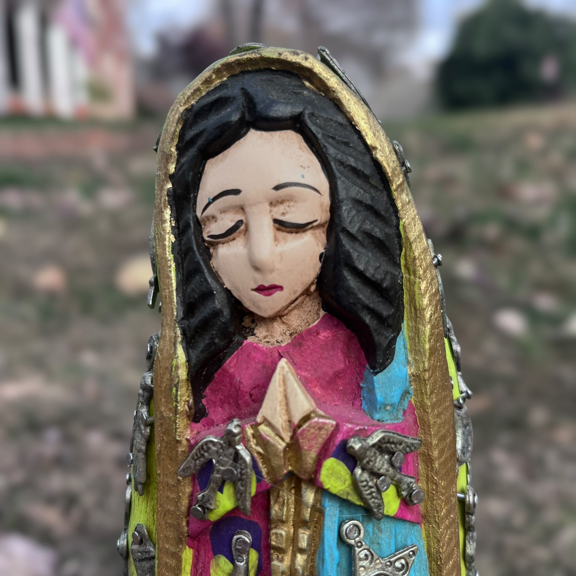 Milagros Guadalupe wood handcrafted figurine face