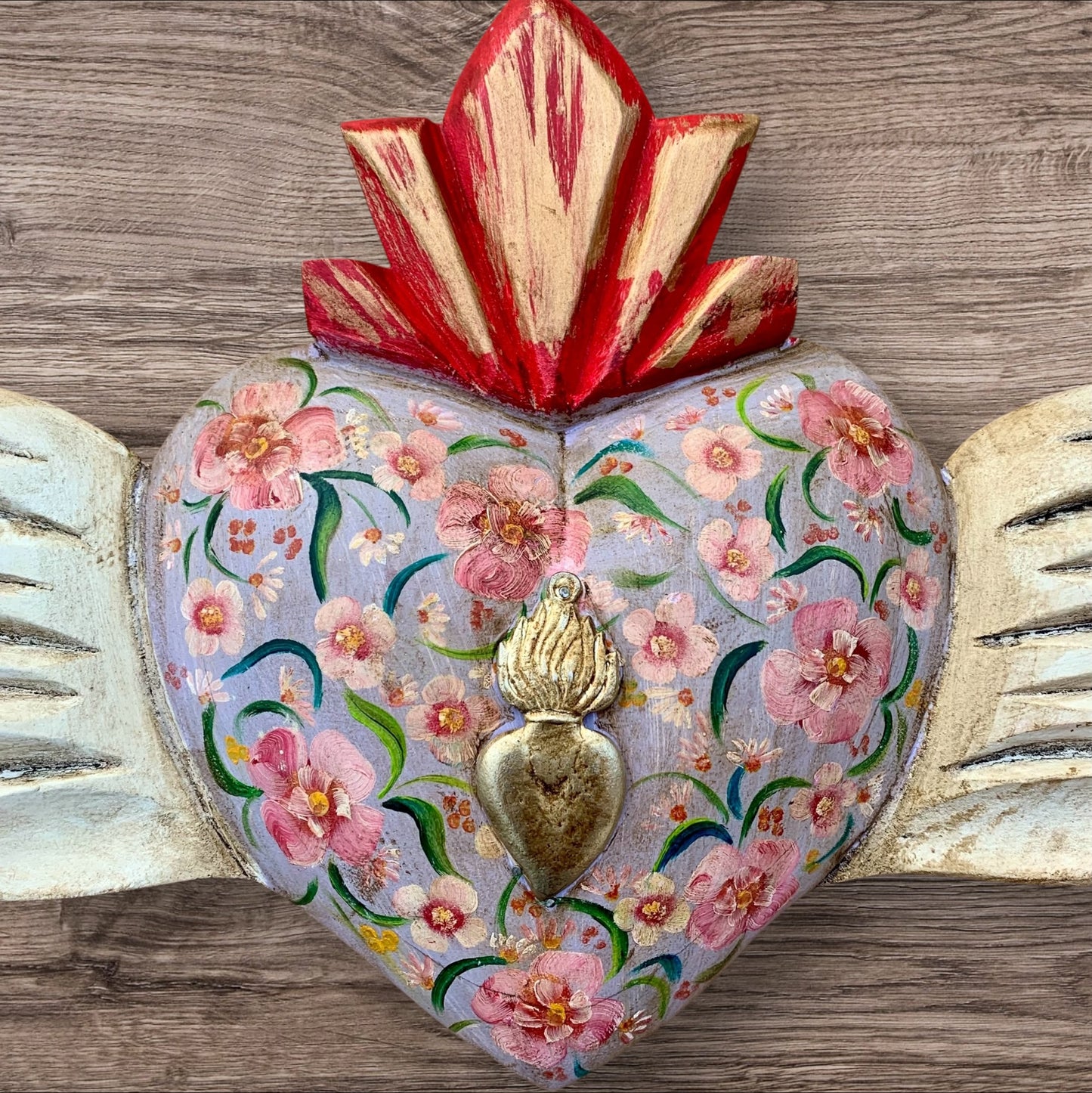 Winged Heart Decorado Oleo Grande Center