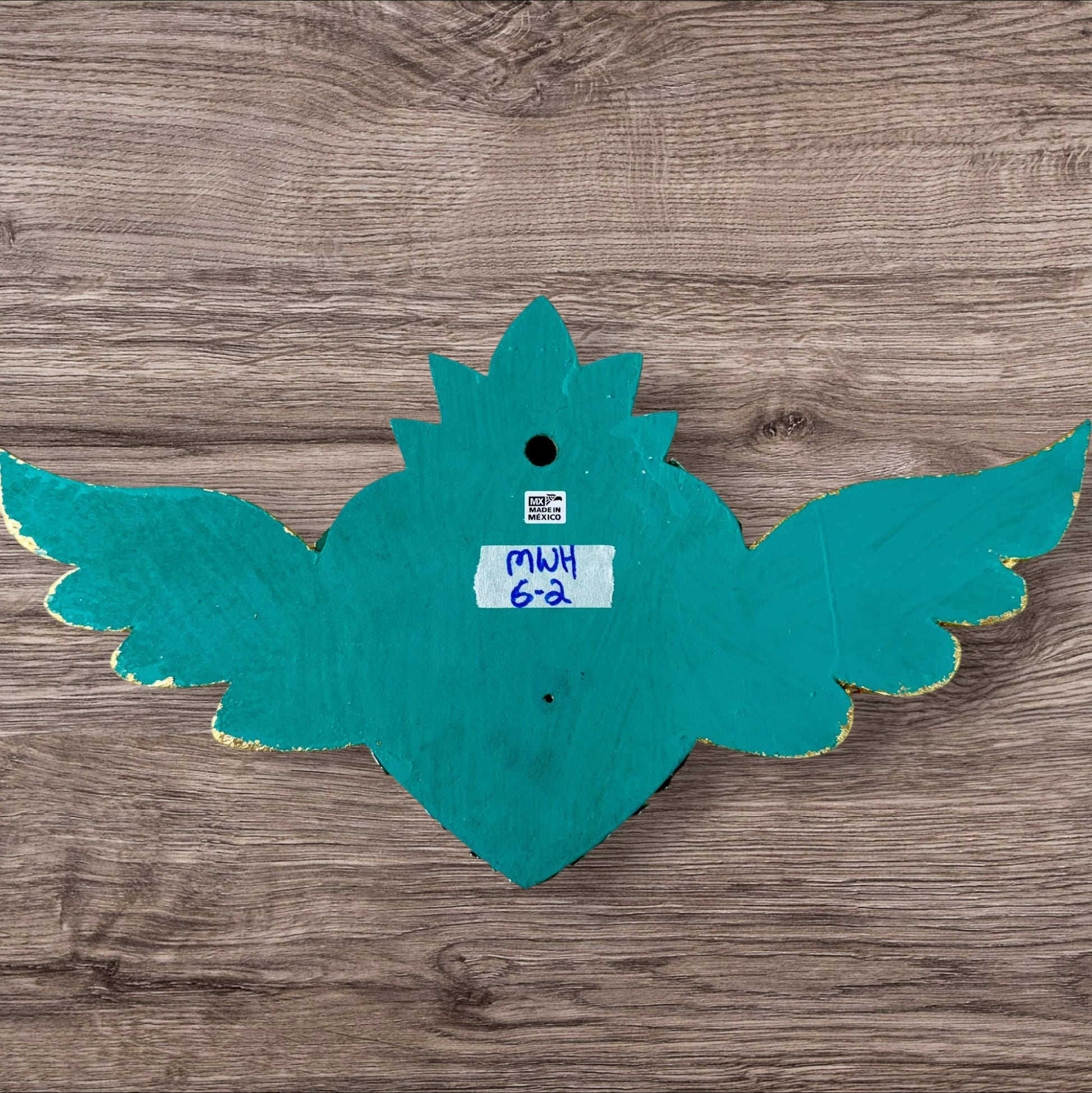 Winged Mexican Milagros Sacred Heart wood wall art Paste