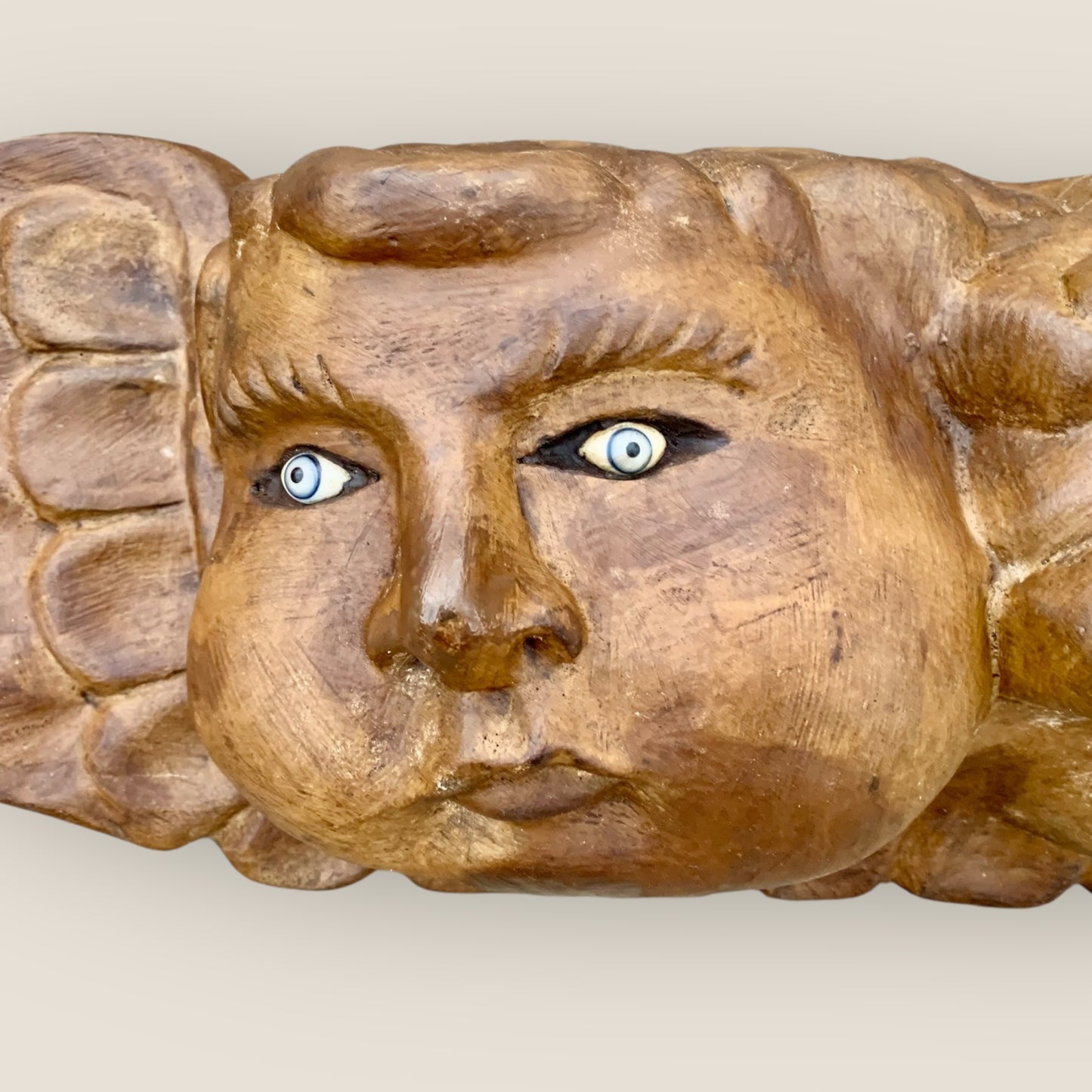 Wood Winged Cherub Rustic Grande left face