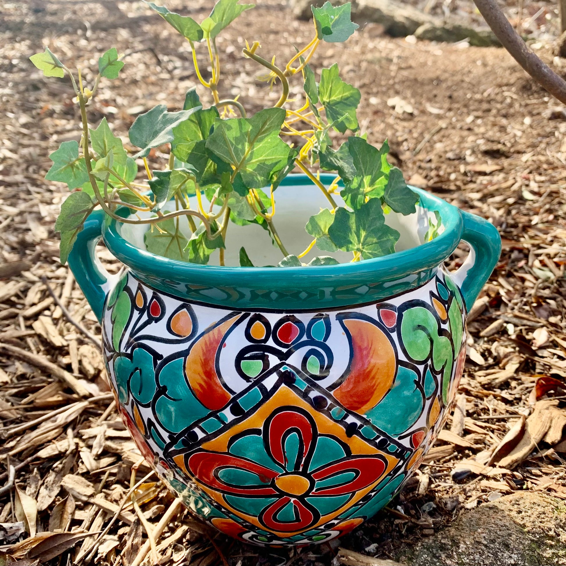 mexican pot for plants Talavera Chata Planter Chico