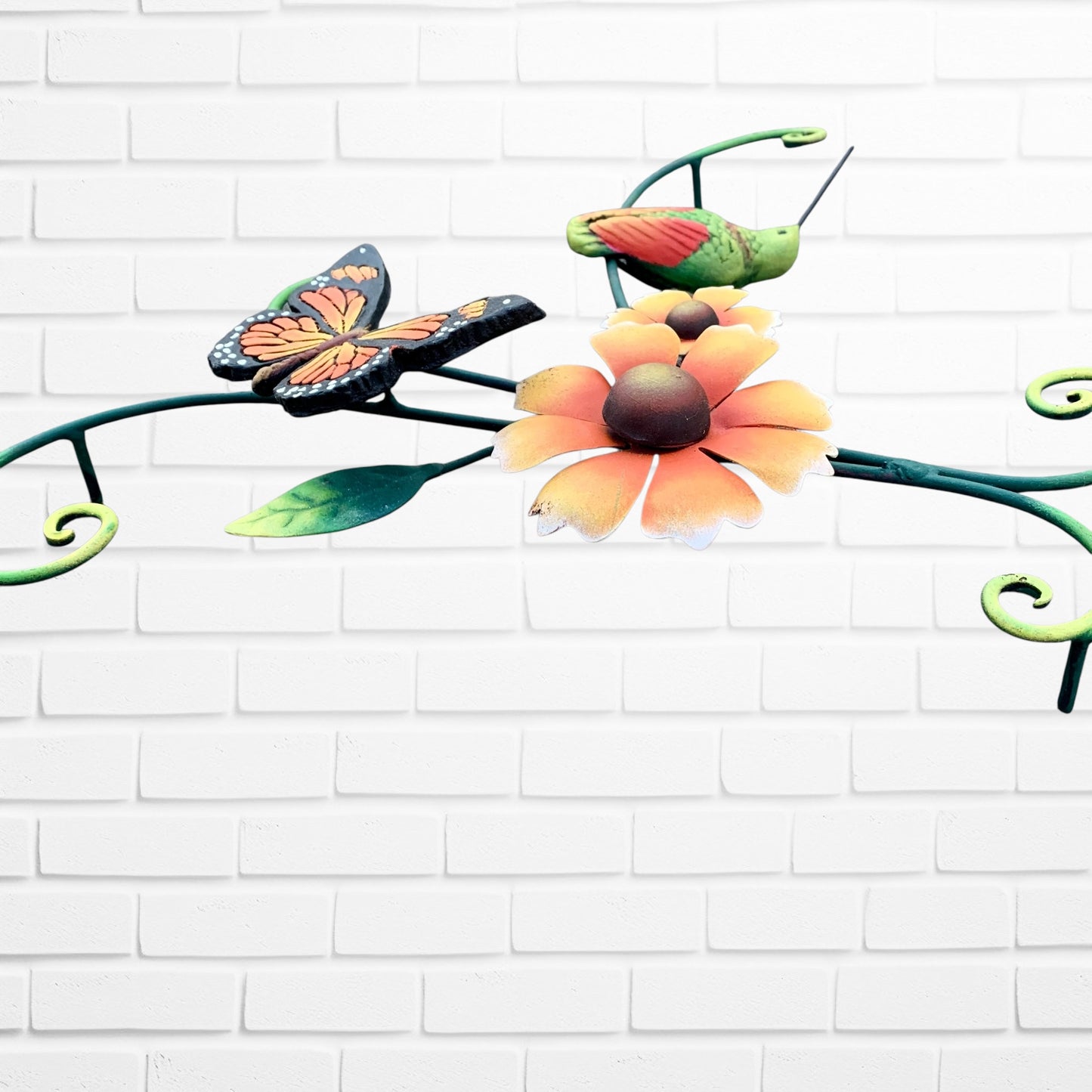 Decorative Hummingbird Golden Butterfly Floral Metal Wall Art side 3D view