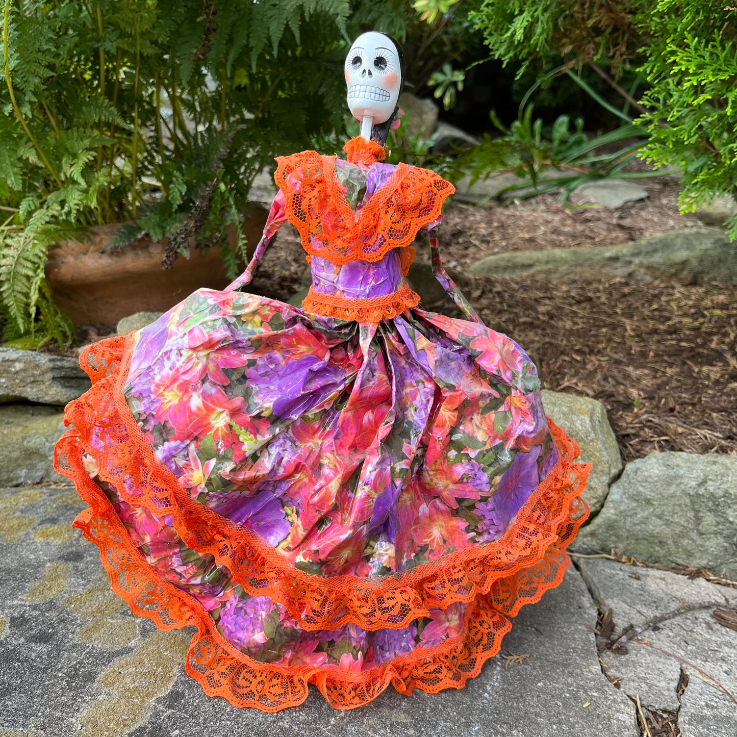 Big dress CATRINA skeleton doll paper Mâché