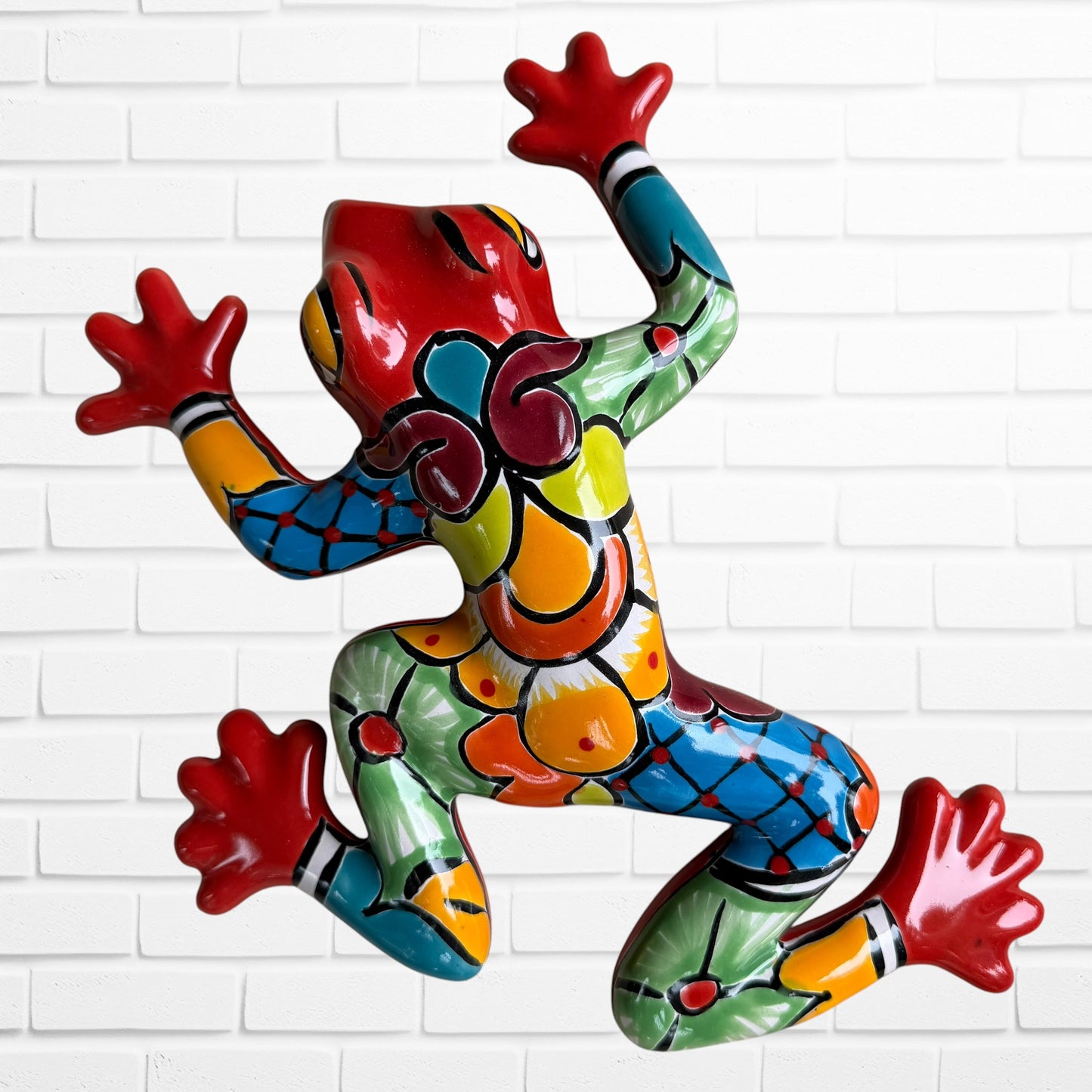 Mexican Talavera wall frog red was multicolor Designs