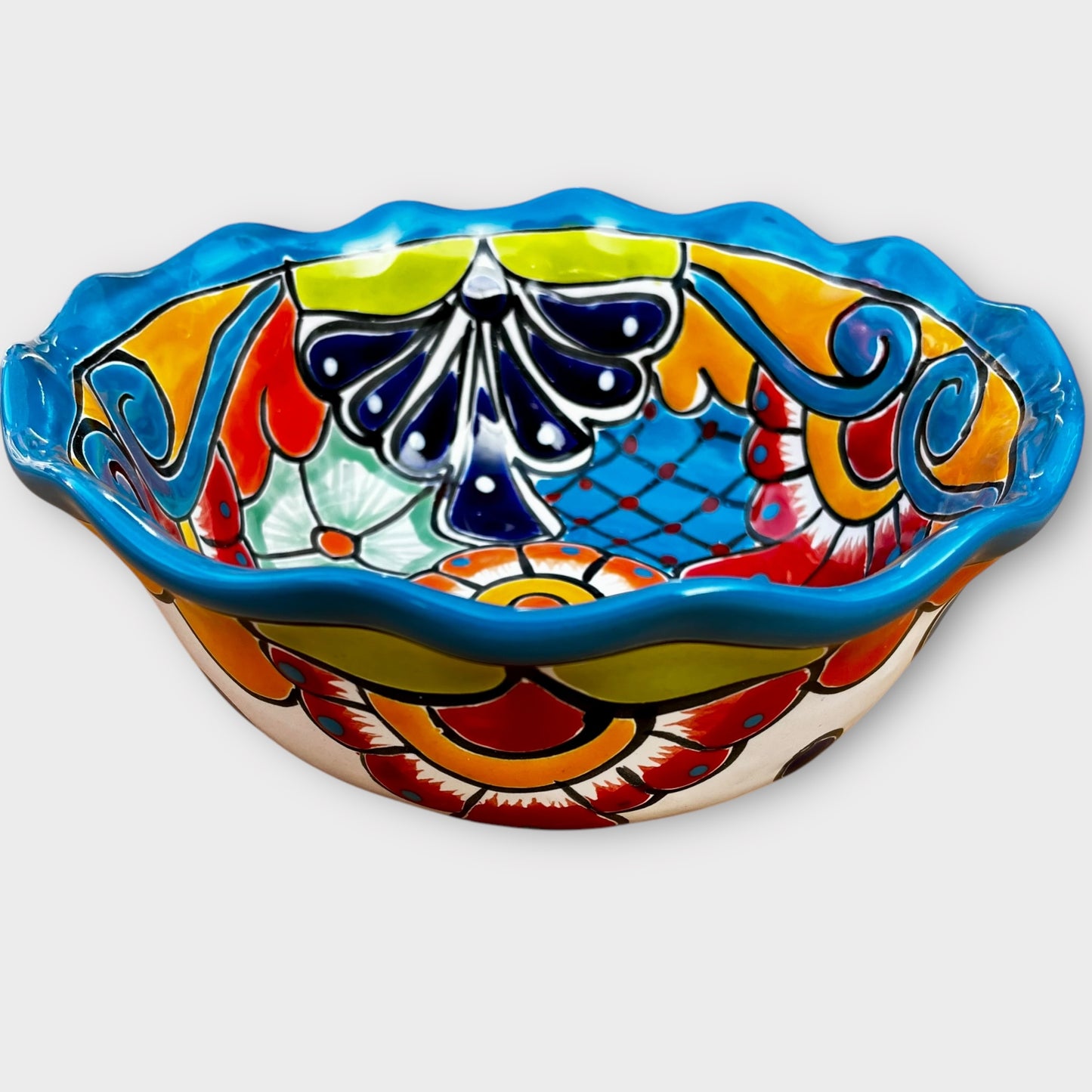 Mexican Talavera Salad Serving Bowl side