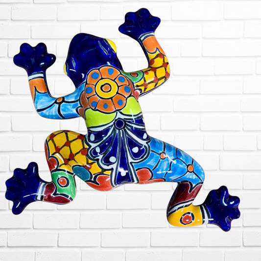 Talavera wall frog Gordo in azul cobalt
