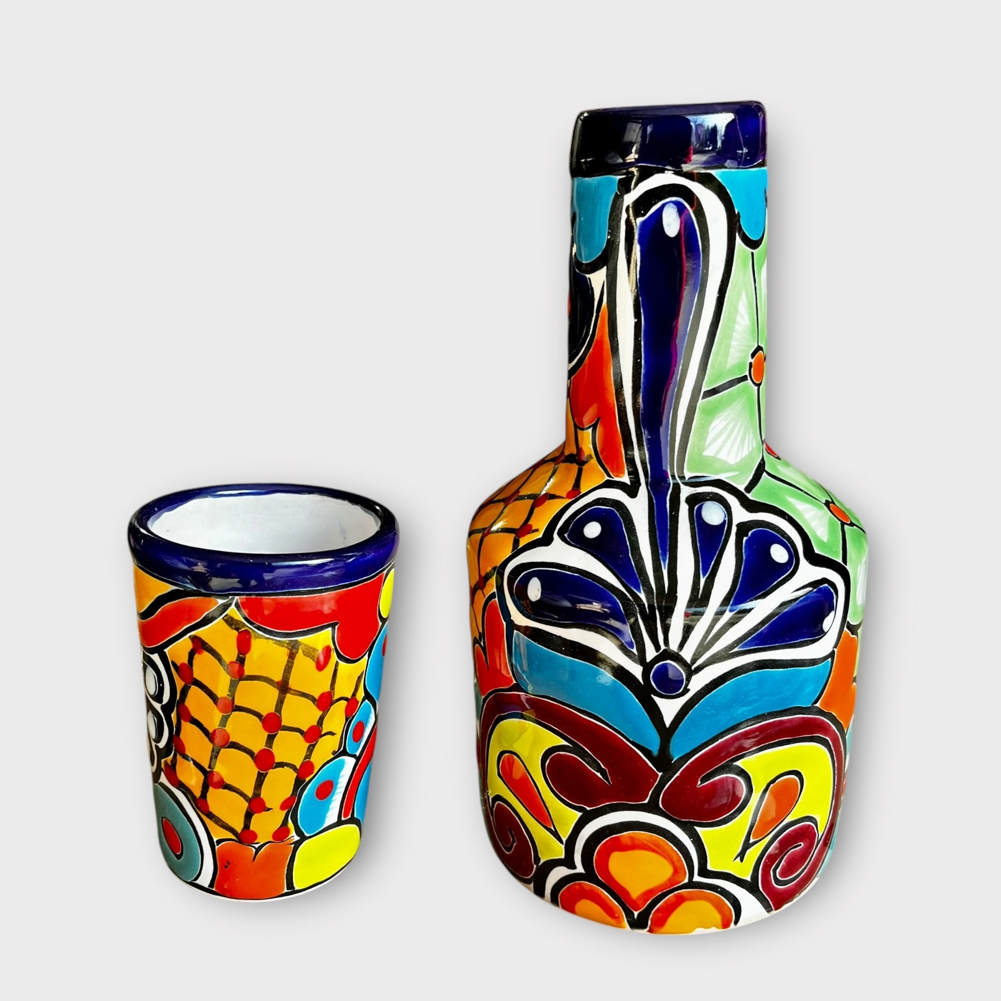 Talavera water jug with cup azul