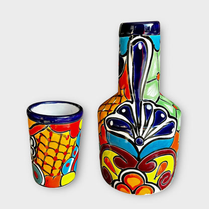 Talavera water jug with cup azul