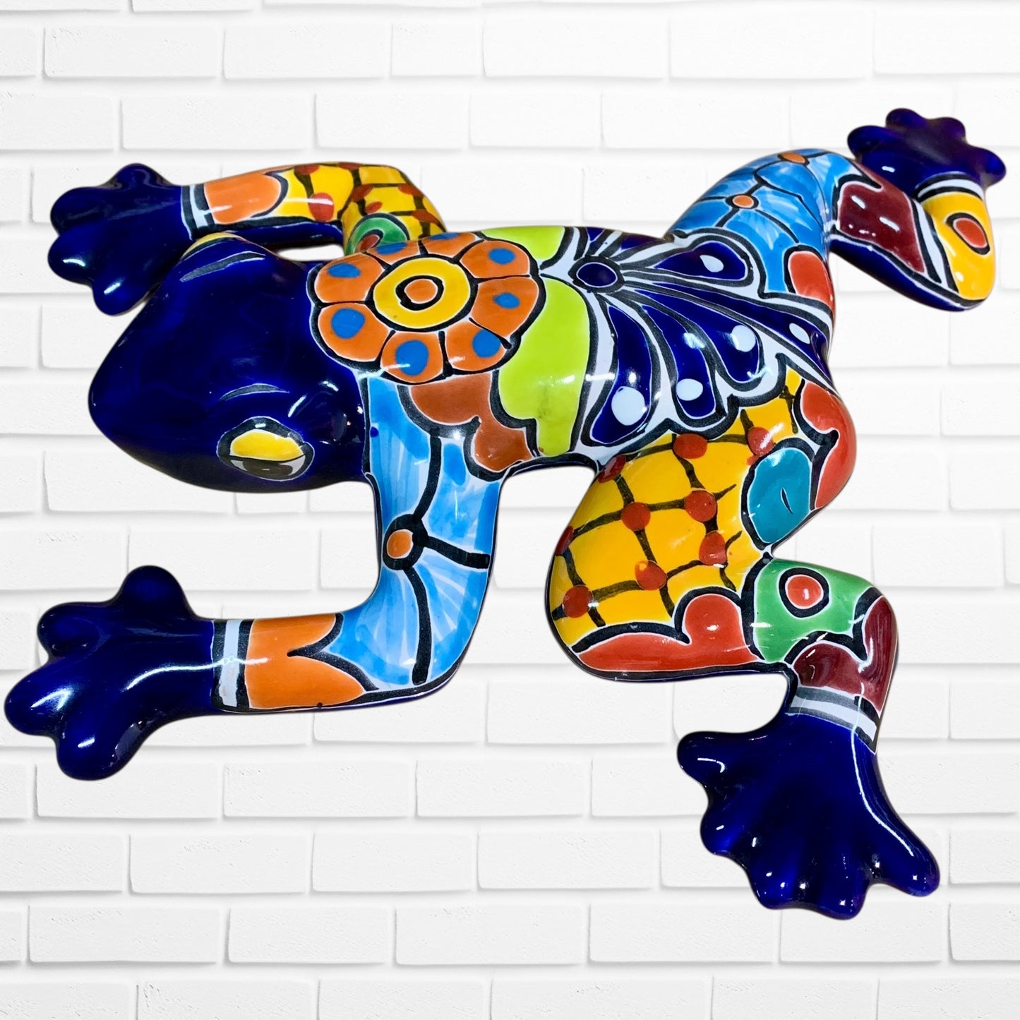 Talavera wall frog Gordo in azul cobalt Side