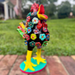 Ortega Floral Rooster Folk Art 11"