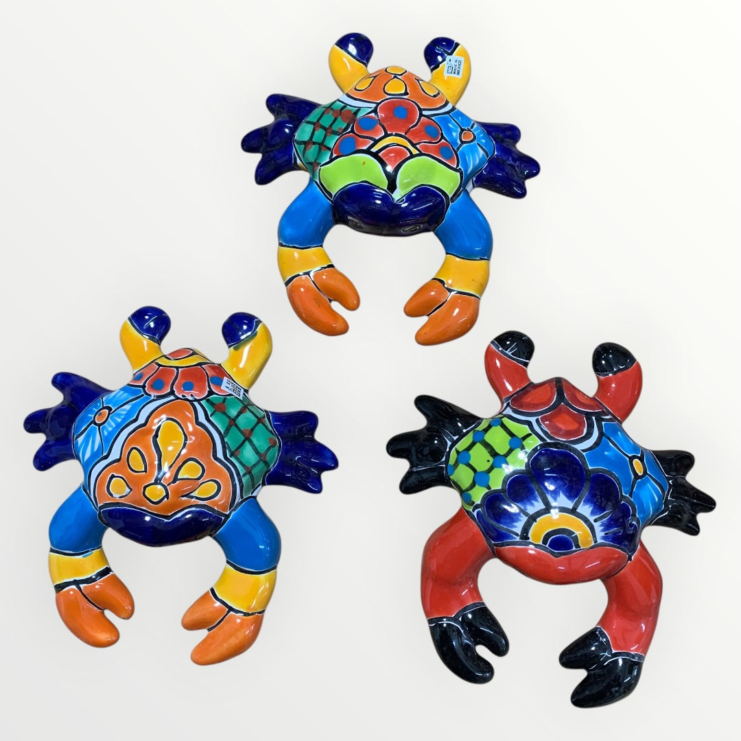 Set of three multicolor, Mexican Talavera wall crabs