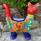 Talavera cat planter with red tail and red