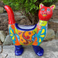 Talavera cat planter with red tail and red