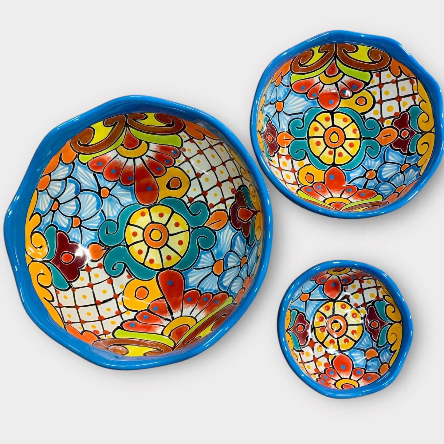  Mexican Talavera Nesting bowl set Turquoise set