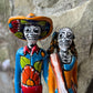 Talavera Catrina Rancho Couple Skelton Doll on base face