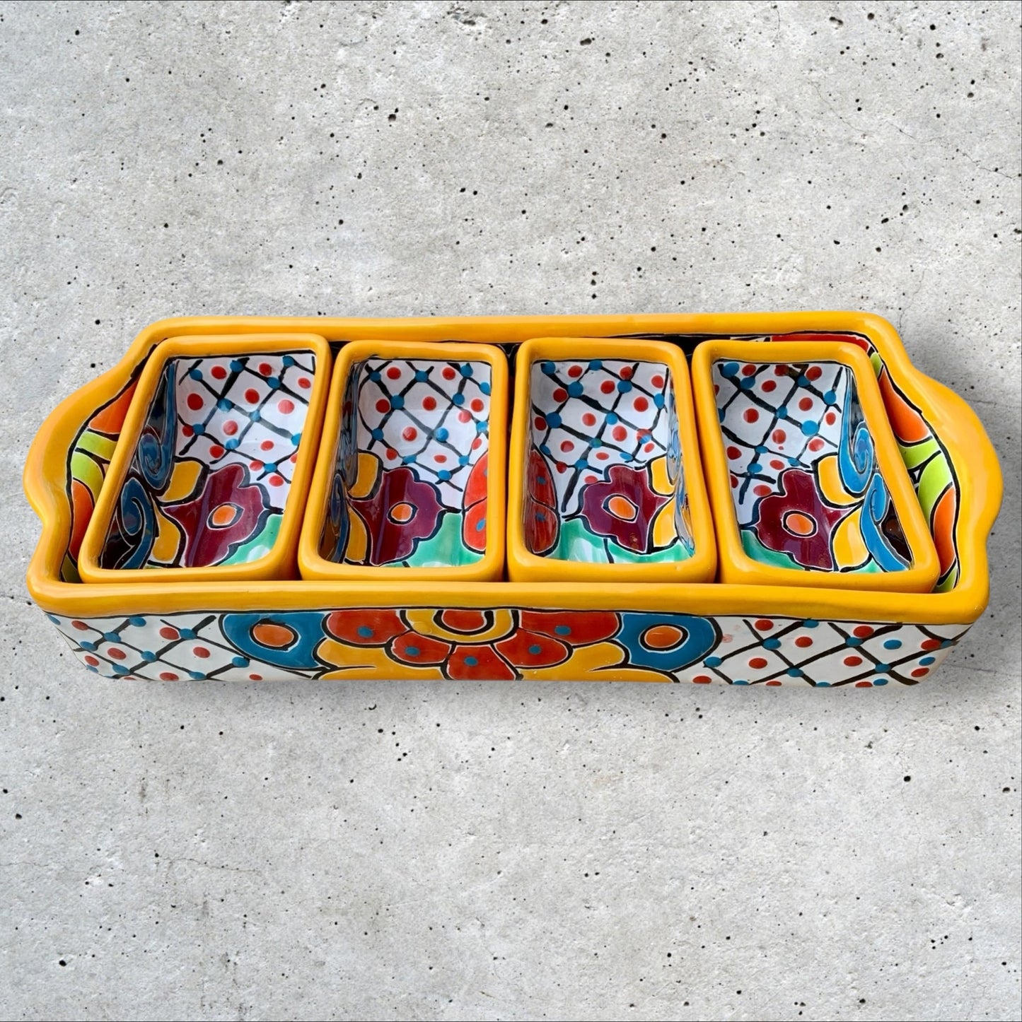 Talavera pottery sectional serving dish rectangle Side
