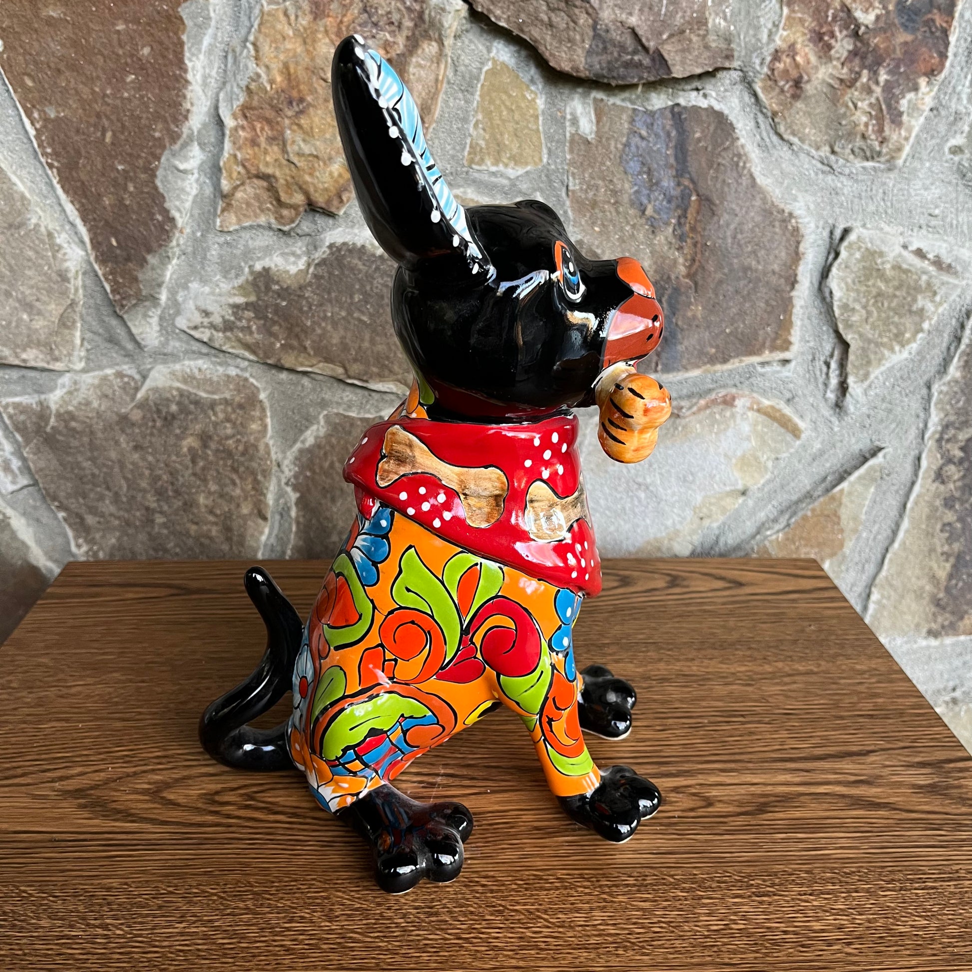Mexican Talavera Chihuahua Puppy with Bone Left Side