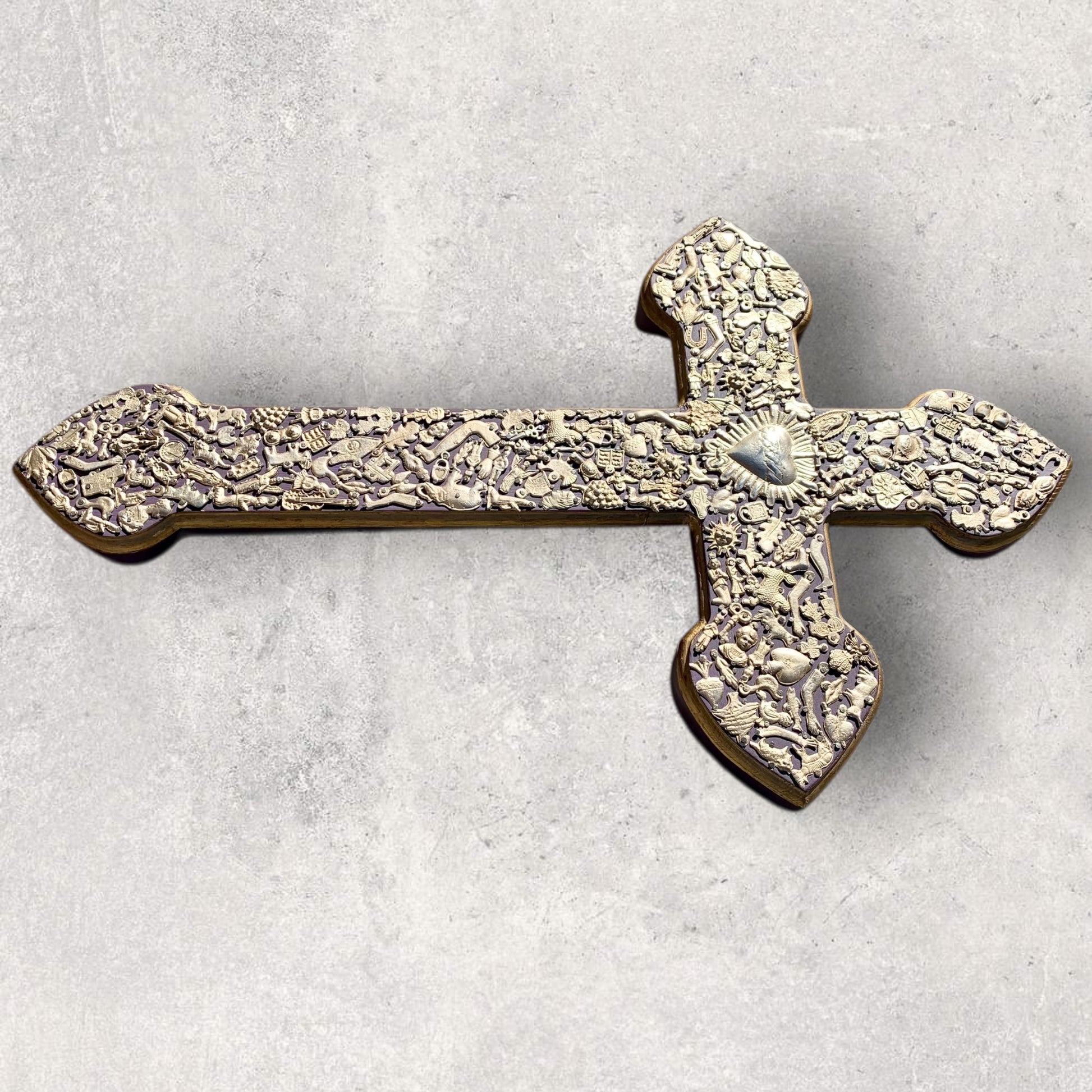 Milagros decorated wood cross xgrande right side view