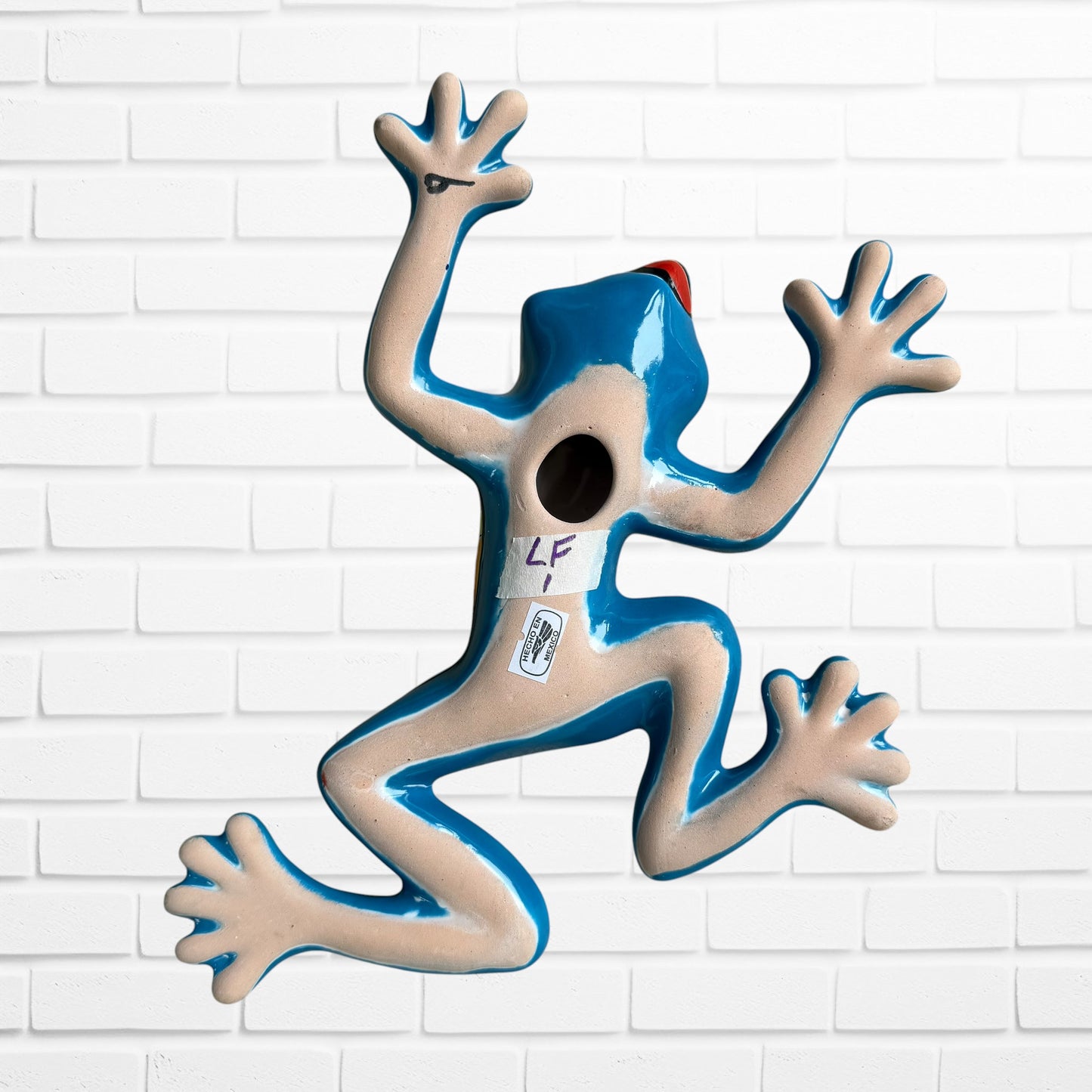 Talavera wall frog back view with hanging hole