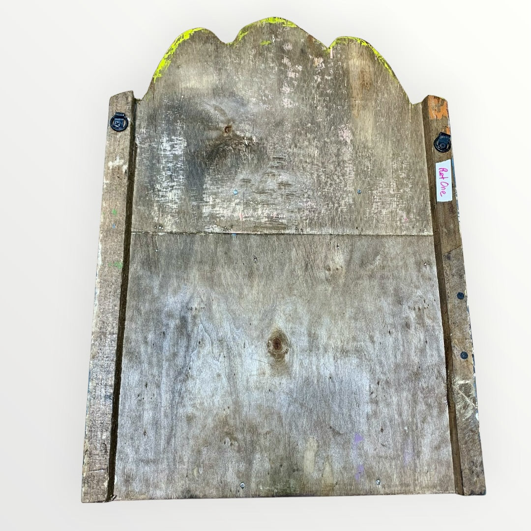 Mexican wood red table with Catholic Saints in Niches Back