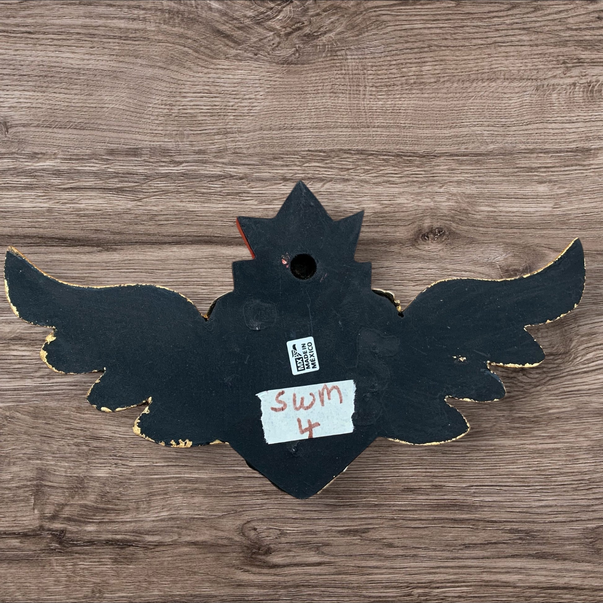 winged milagros heart back with hanging hole