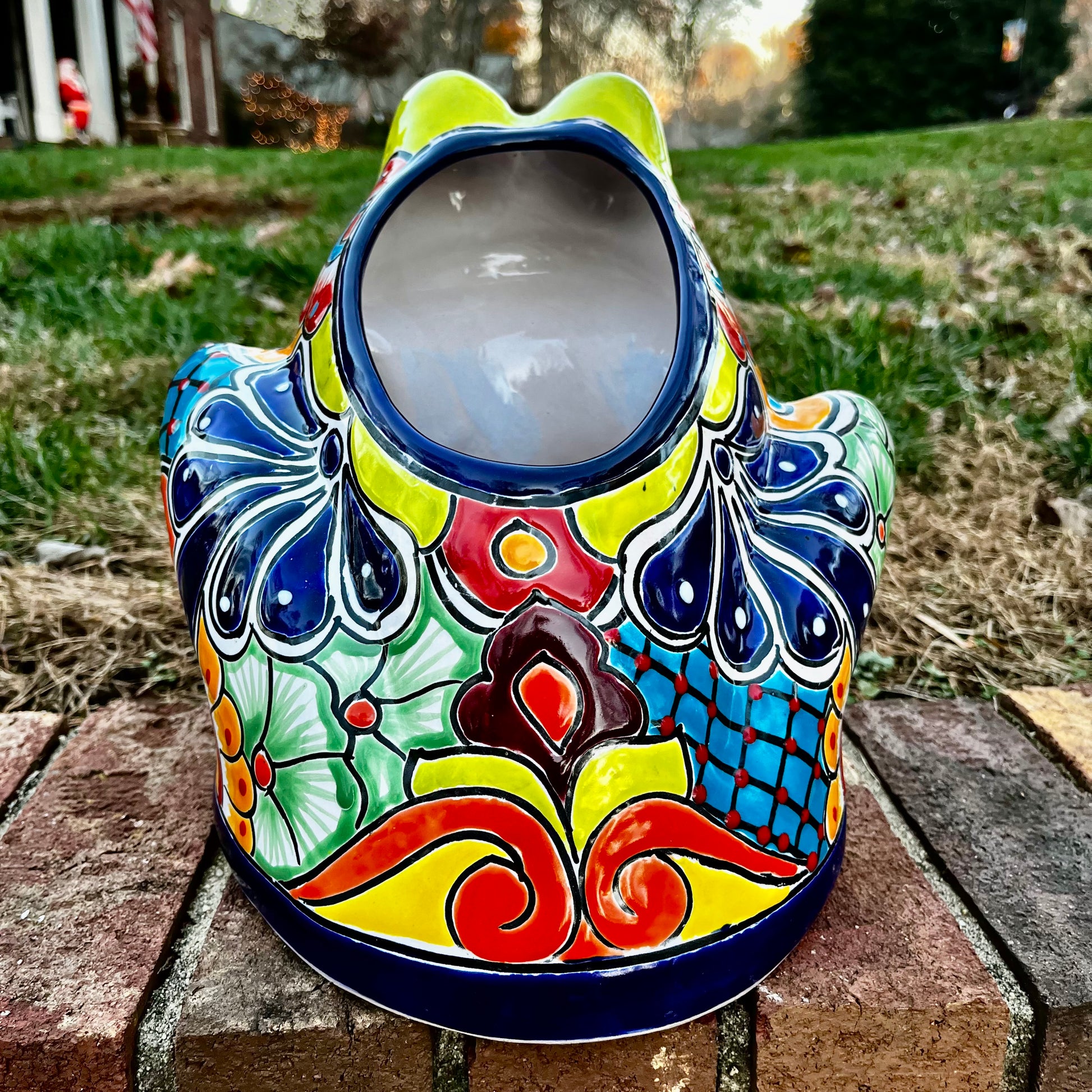 Talavera frog planter pot back