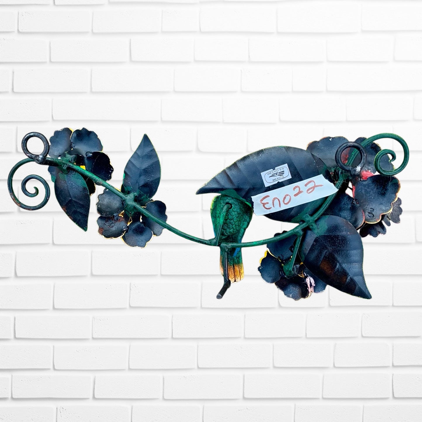 hummingbird colibri floral back view with hooks for hanging.