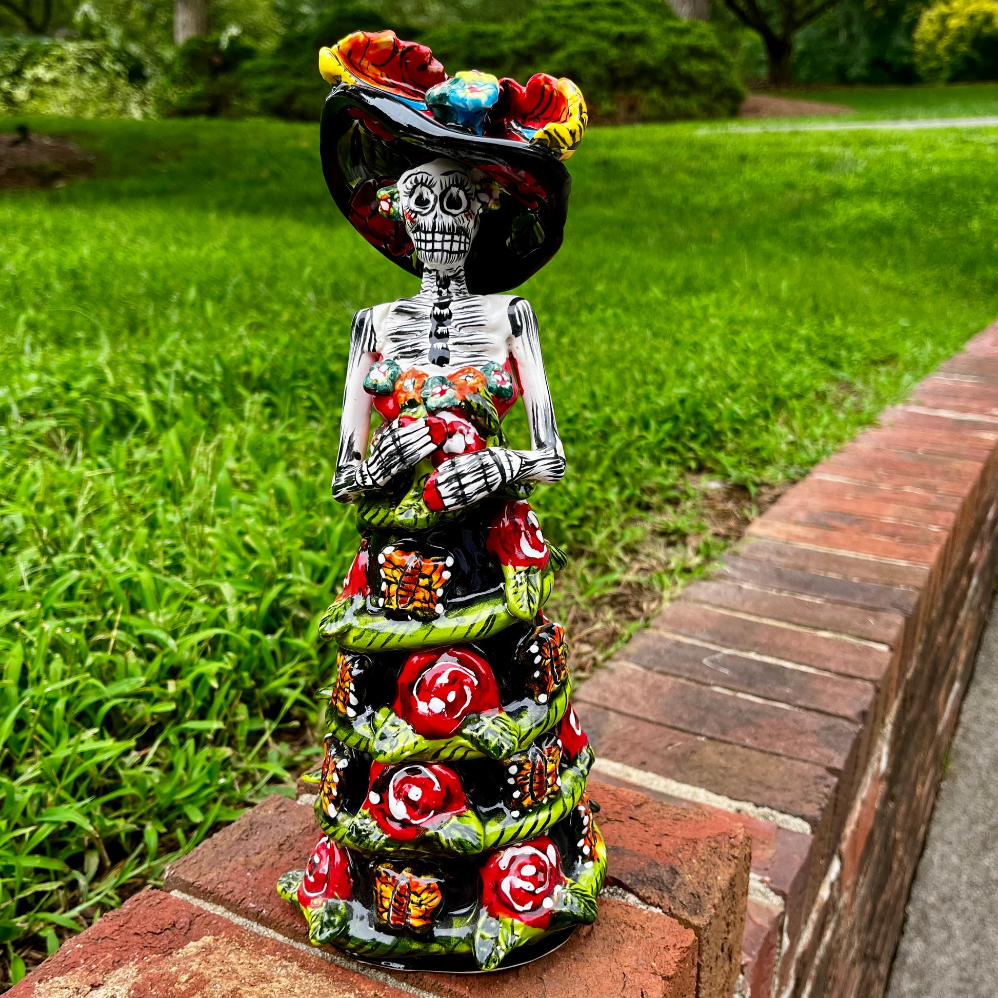 Talavera Mexican Catrina skeleton doll roses