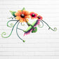 Decorative metal wall art with orange flowers and a hummingbird on a white brick background bird side view
