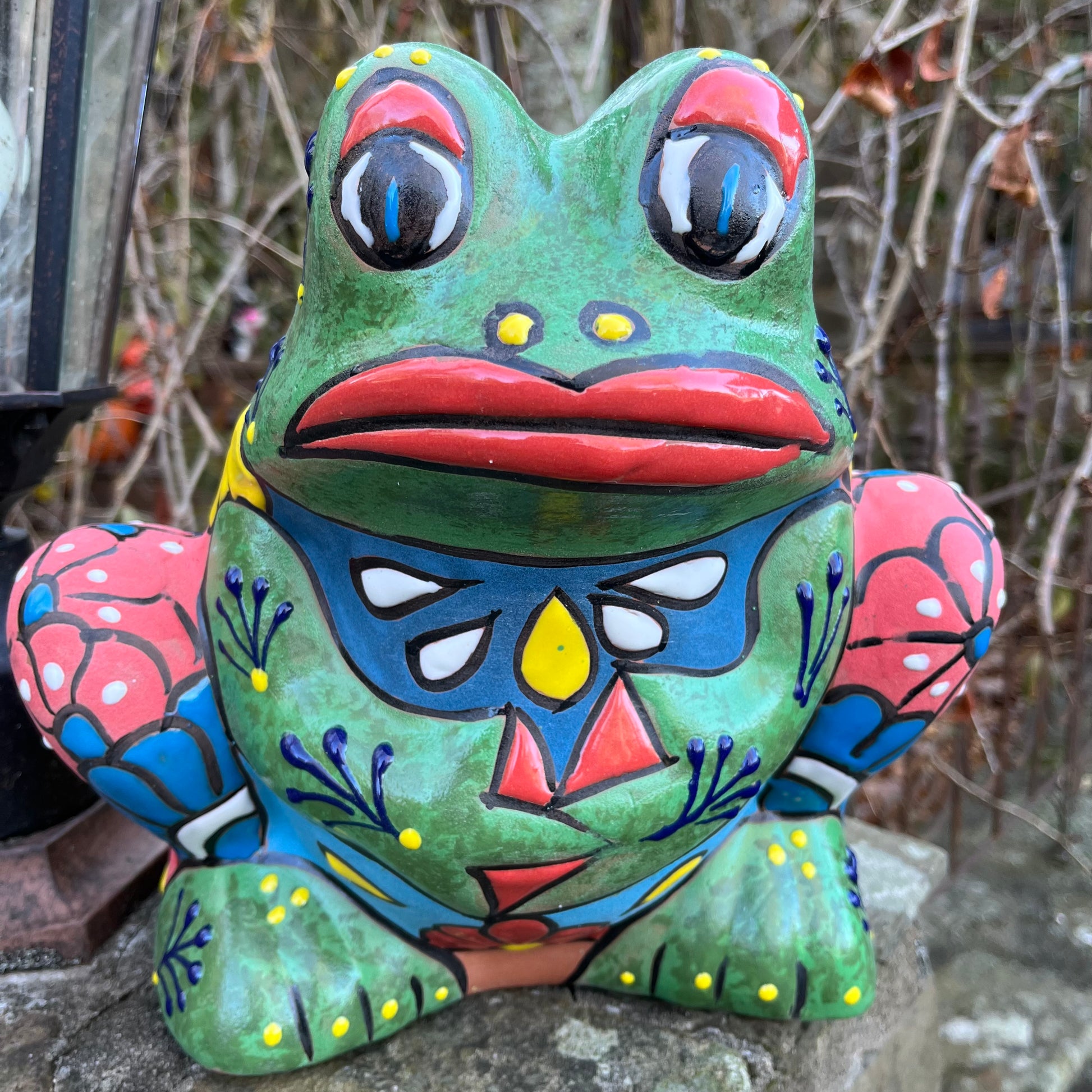 Clay painted frog planter two